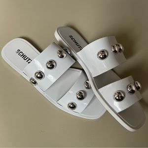 NEVER WORN BEFORE Schutz silver studded white sandals